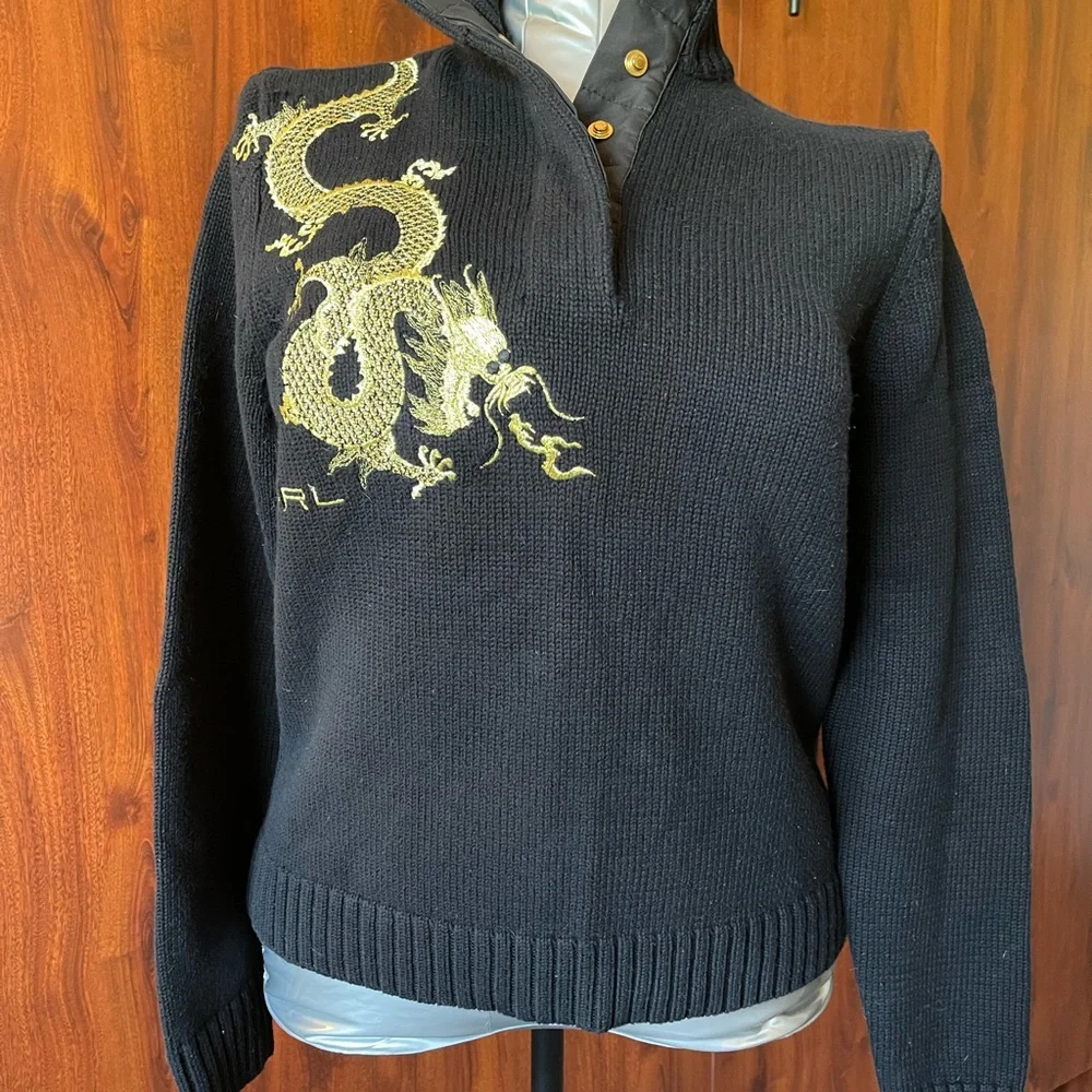 Lauren Ralph Lauren Black and Gold Cowl Neck Sweater - Picture 1 of 3